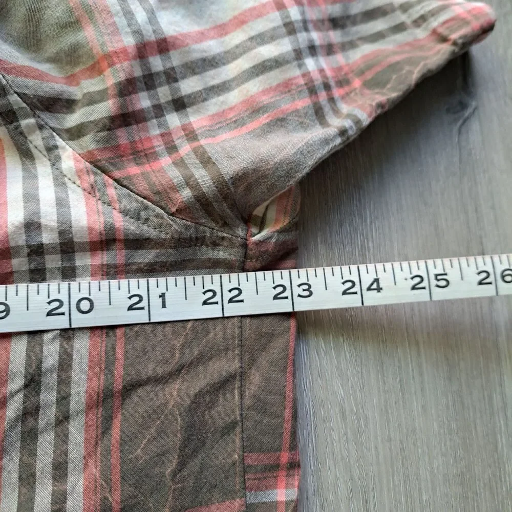Woolrich Mens Size Medium Plaid Cracked Button Up Short Sleeve Shirt‎ Pockets